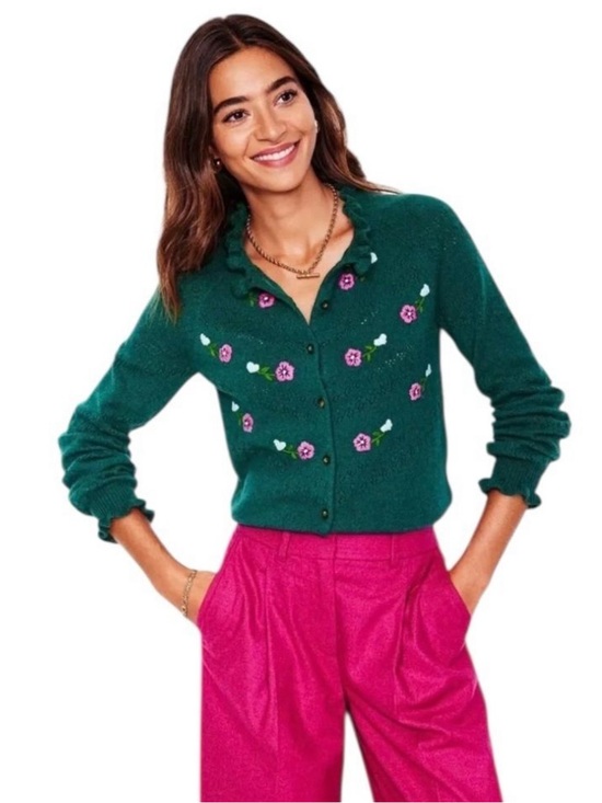Boden Sweaters - Boden New With Tags Fae Embroidered Fair Isle Cardigan Womens XL Green Pink